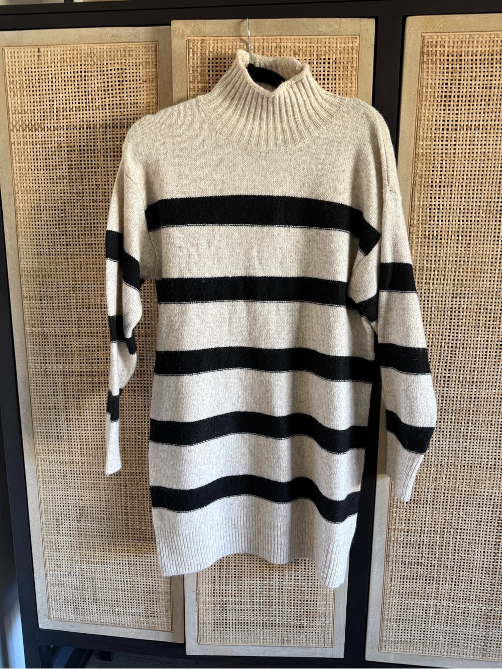 Line & Dot Cream and Black Striped Turtleneck Sweater Dress